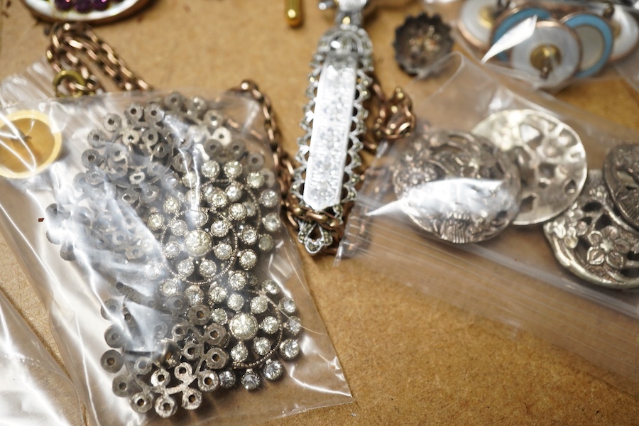 Set of six art nouveau silver buttons , Levi and Salaman and other buttons, links and enamel set